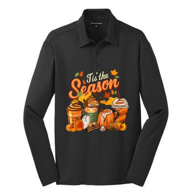 Thankgiving Tis The Season Pumpkin Spice Latte Halloween Fall Coffee Gift Silk Touch Performance Long Sleeve Polo