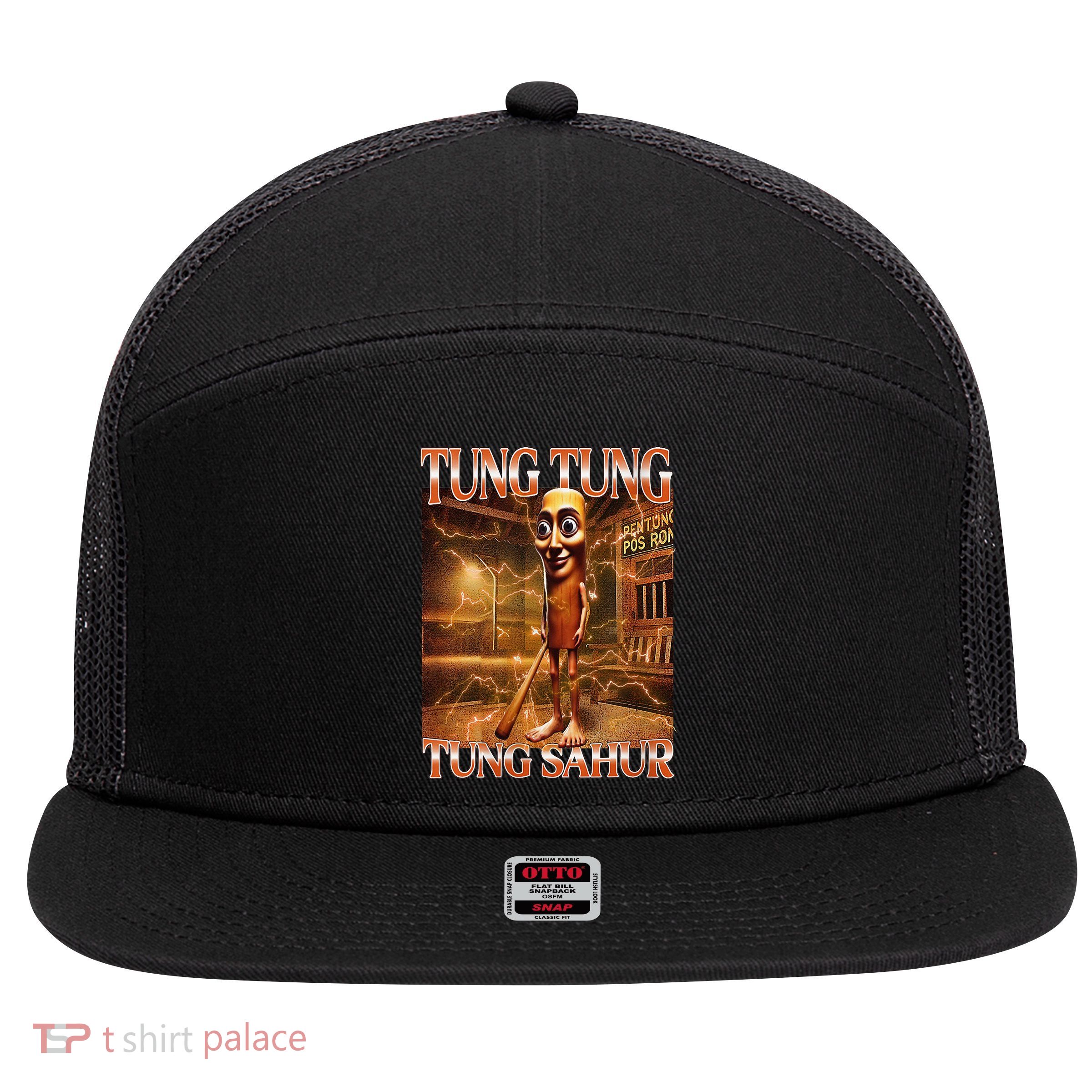Tung Tung Tung Sahur Funny Brainrot Meme Italian 7 Panel Mesh Trucker Snapback Hat