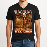 Tung Tung Tung Sahur Funny Brainrot Meme Italian V-Neck T-Shirt