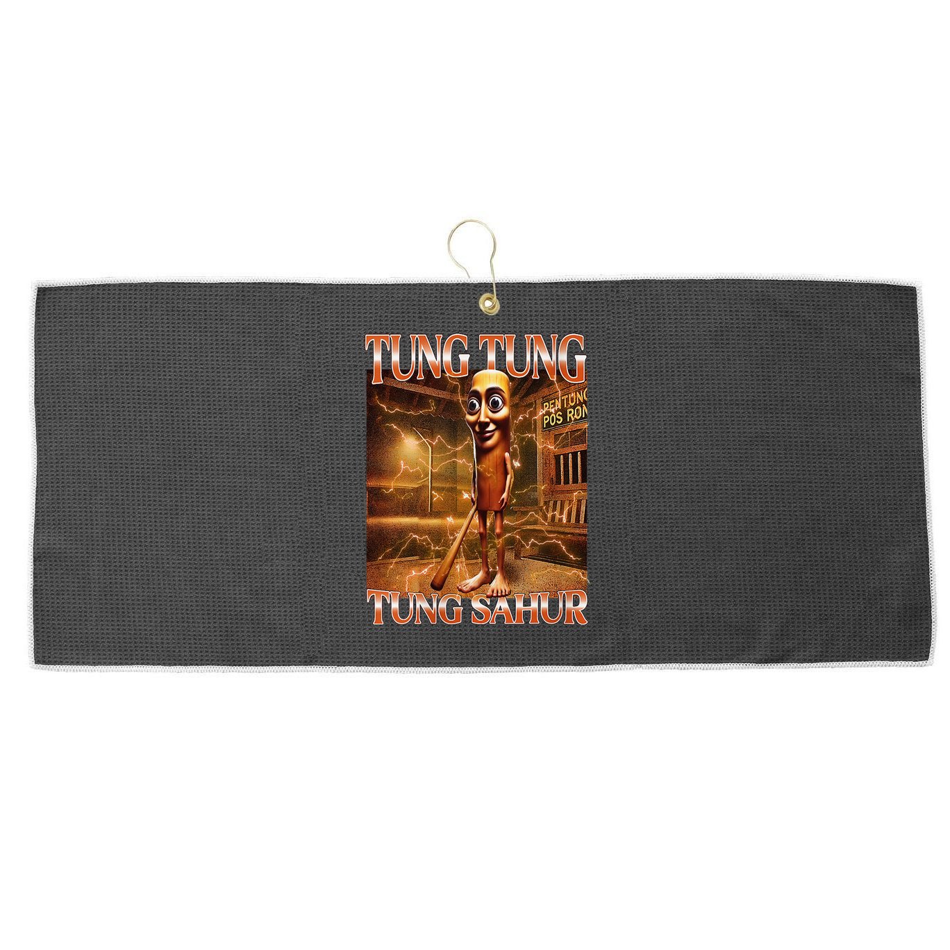 Tung Tung Tung Sahur Funny Brainrot Meme Italian Large Microfiber Waffle Golf Towel