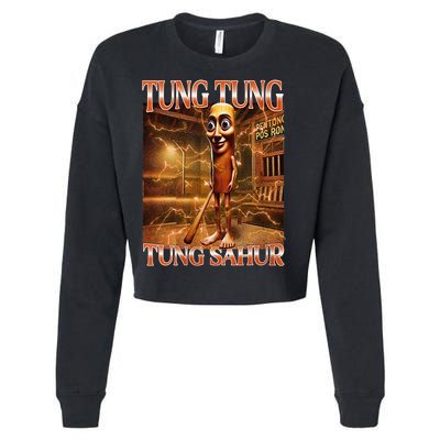 Tung Tung Tung Sahur Funny Brainrot Meme Italian Cropped Pullover Crew