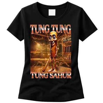 Tung Tung Tung Sahur Funny Brainrot Meme Italian Womens T-Shirt
