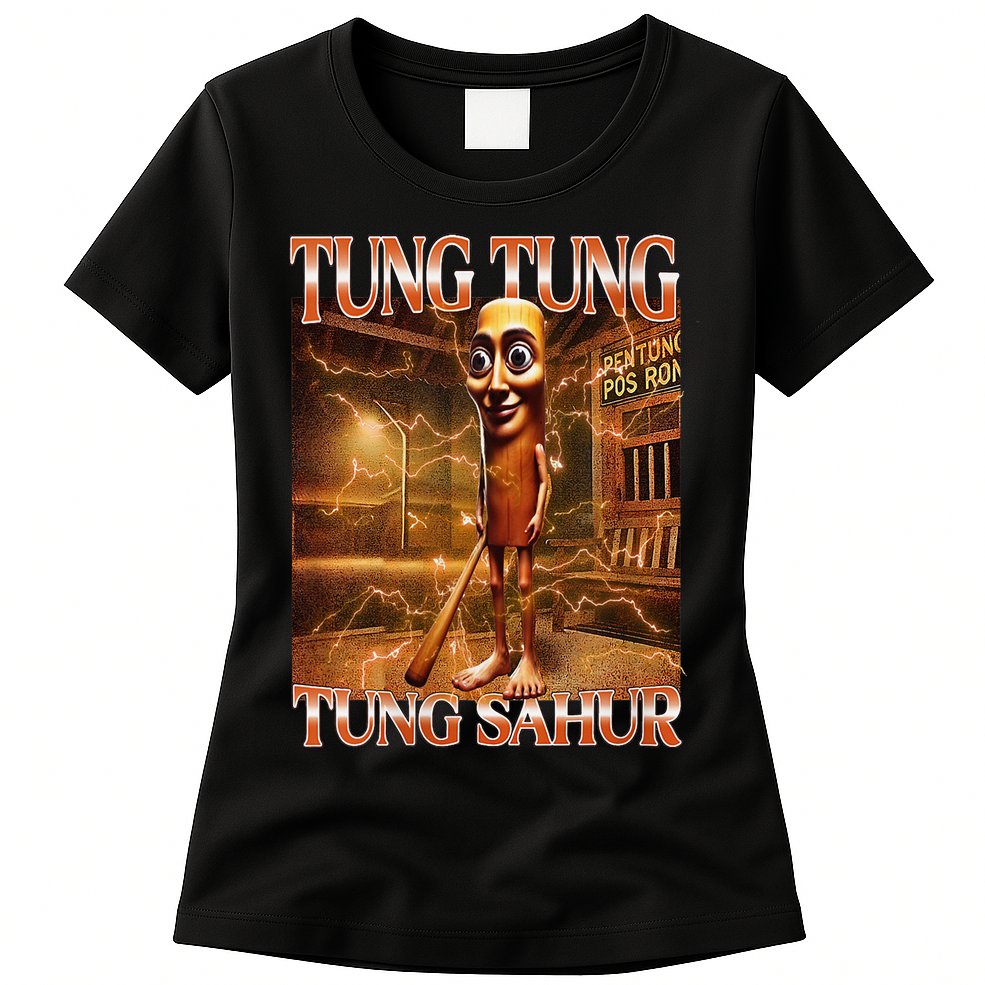 Tung Tung Tung Sahur Funny Brainrot Meme Italian Womens T-Shirt