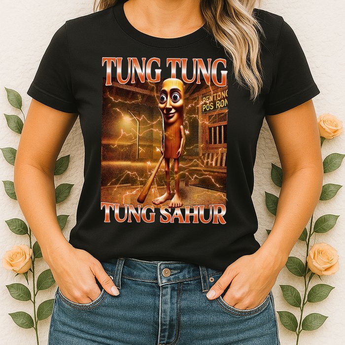 Tung Tung Tung Sahur Funny Brainrot Meme Italian Womens T-Shirt
