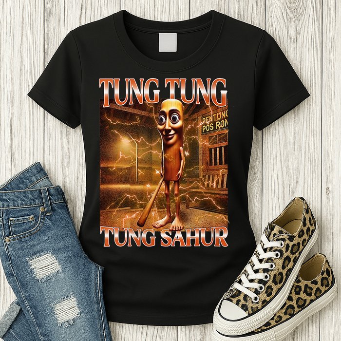 Tung Tung Tung Sahur Funny Brainrot Meme Italian Womens T-Shirt
