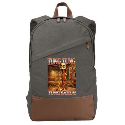 Tung Tung Tung Sahur Funny Brainrot Meme Italian Cotton Canvas Backpack