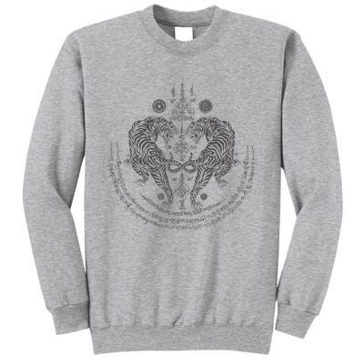 Thai Tattoo Twin Tiger Sak Yant Muay Thai Thailand Graphic Tall Sweatshirt