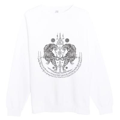 Thai Tattoo Twin Tiger Sak Yant Muay Thai Thailand Graphic Premium Crewneck Sweatshirt