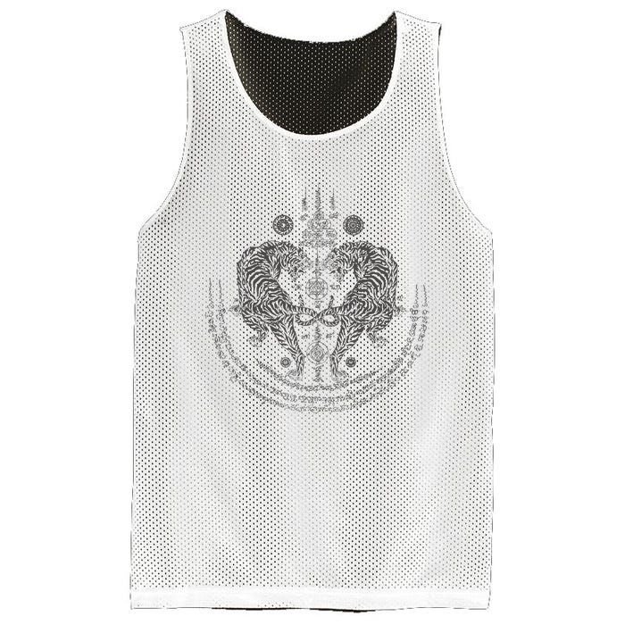 Thai Tattoo Twin Tiger Sak Yant Muay Thai Thailand Graphic Mesh Reversible Basketball Jersey Tank