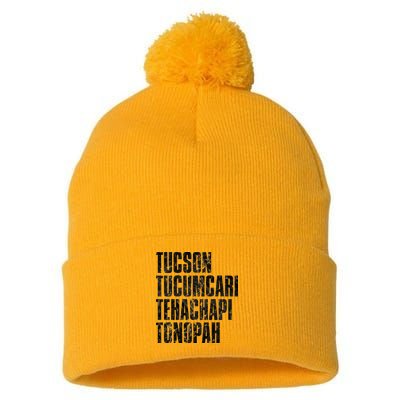 Tucson Tucumcari Tehachapi Tonapah Tourist Pom Pom 12in Knit Beanie
