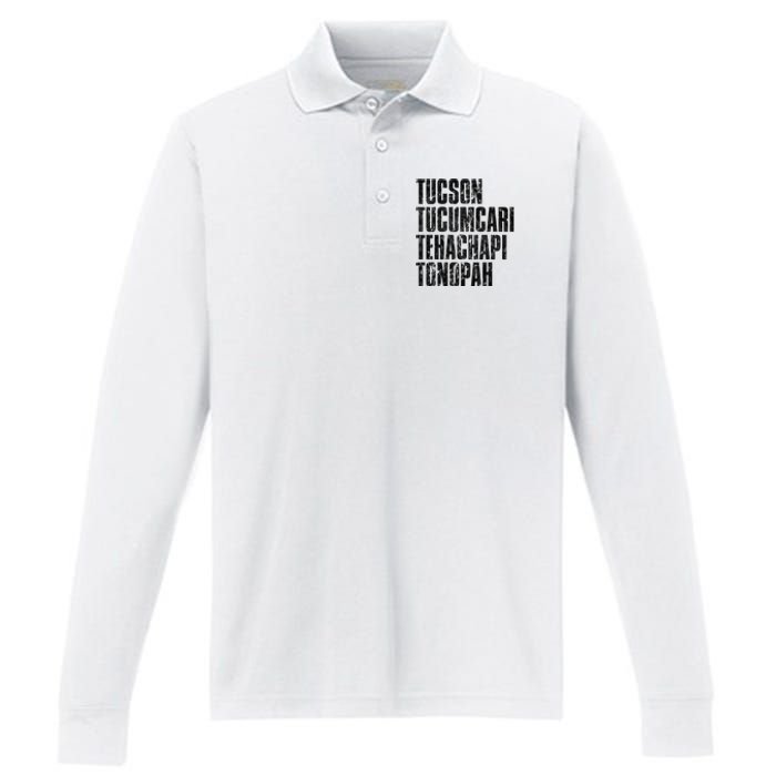 Tucson Tucumcari Tehachapi Tonapah Tourist Performance Long Sleeve Polo