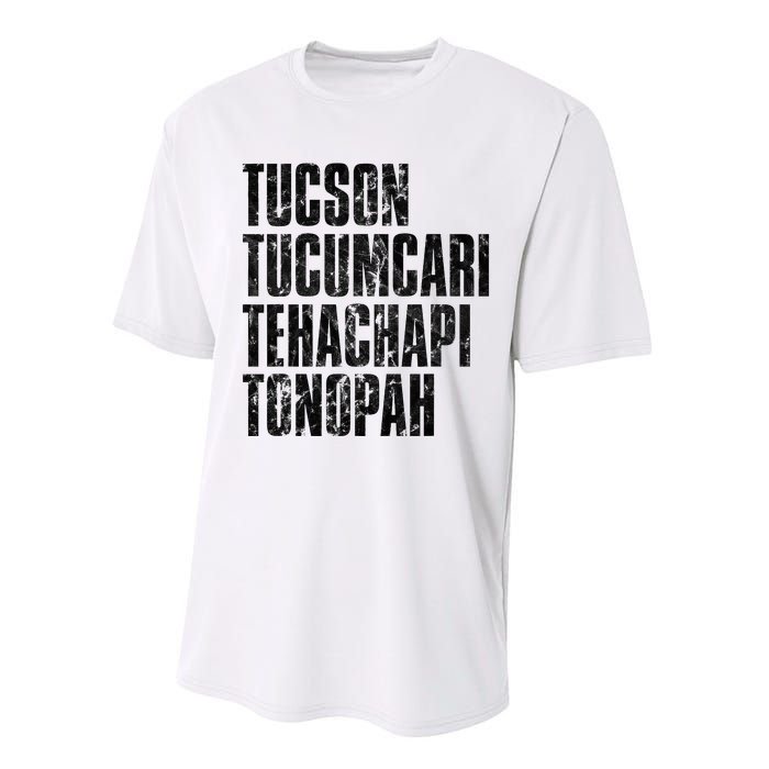 Tucson Tucumcari Tehachapi Tonapah Tourist Performance Sprint T-Shirt