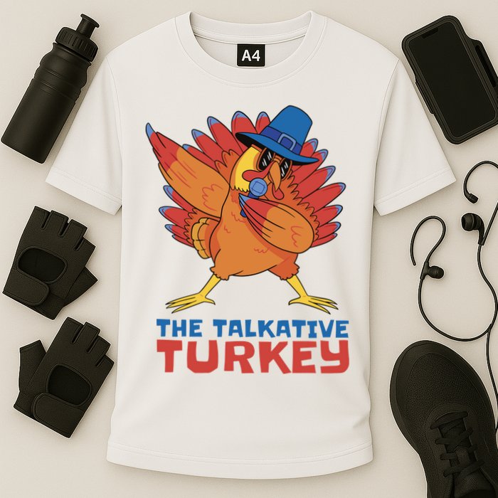 The Talkative Turkey Funny Thanksgiving Cooling Performance Crew T-Shirt