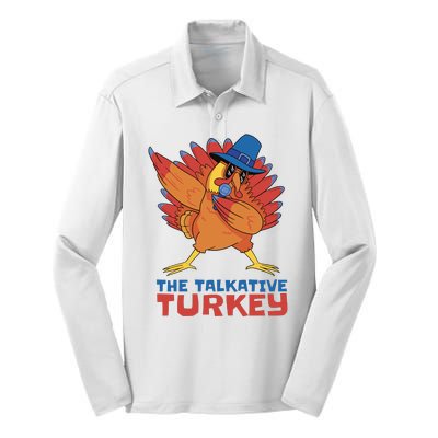 The Talkative Turkey Funny Thanksgiving Silk Touch Performance Long Sleeve Polo