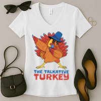 The Talkative Turkey Funny Thanksgiving Women's V-Neck T-Shirt
