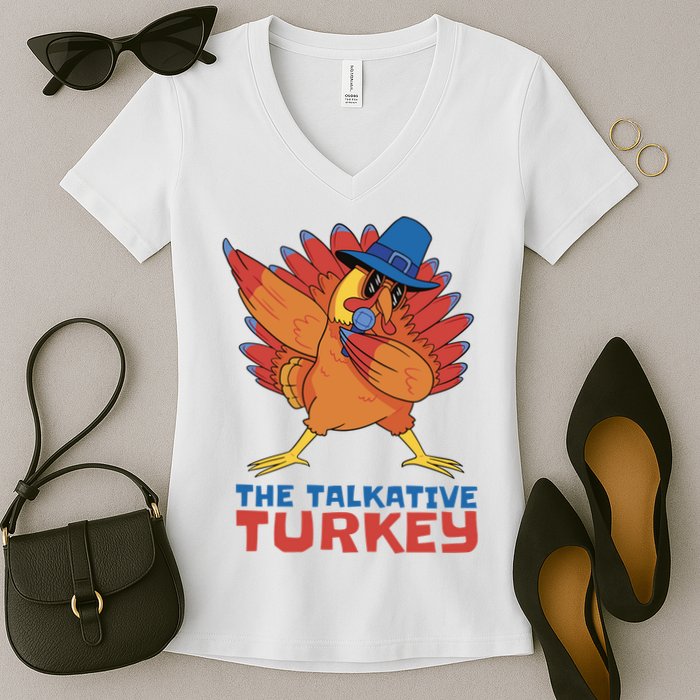 The Talkative Turkey Funny Thanksgiving Women's V-Neck T-Shirt