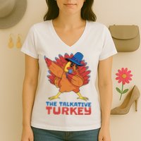 The Talkative Turkey Funny Thanksgiving Women's V-Neck T-Shirt