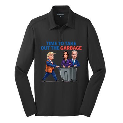 Time To Take Out The Garbage Funny Garbage For Trump 2024 Silk Touch Performance Long Sleeve Polo