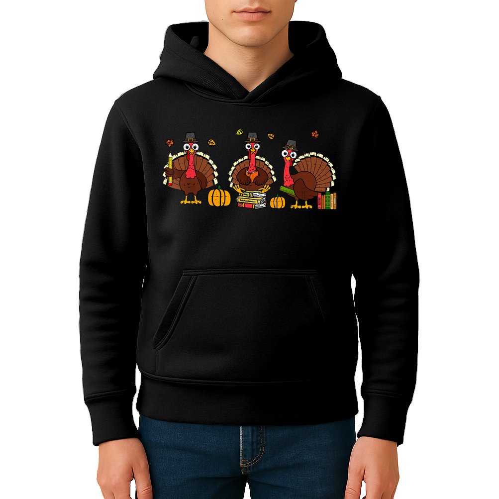 Thankful Teacher Turkey Thanksgiving Shirts Kids Hoodie