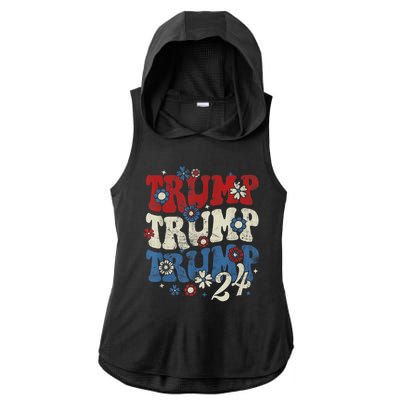 Trump Trump Trump 2024 Retro Groovy Ladies PosiCharge Tri-Blend Wicking Draft Hoodie Tank