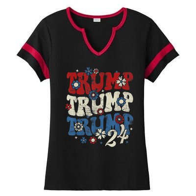 Trump Trump Trump 2024 Retro Groovy Ladies Halftime Notch Neck Tee