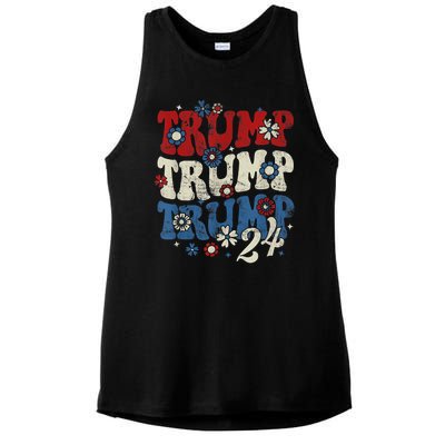 Trump Trump Trump 2024 Retro Groovy Ladies PosiCharge Tri-Blend Wicking Tank