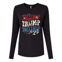 Trump Trump Trump 2024 Retro Groovy Womens Cotton Relaxed Long Sleeve T-Shirt