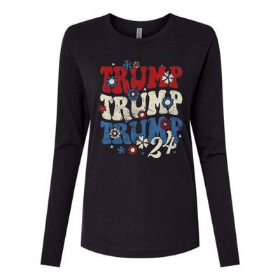 Trump Trump Trump 2024 Retro Groovy Womens Cotton Relaxed Long Sleeve T-Shirt