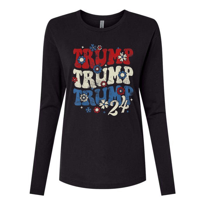 Trump Trump Trump 2024 Retro Groovy Womens Cotton Relaxed Long Sleeve T-Shirt