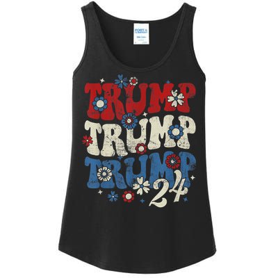 Trump Trump Trump 2024 Retro Groovy Ladies Essential Tank