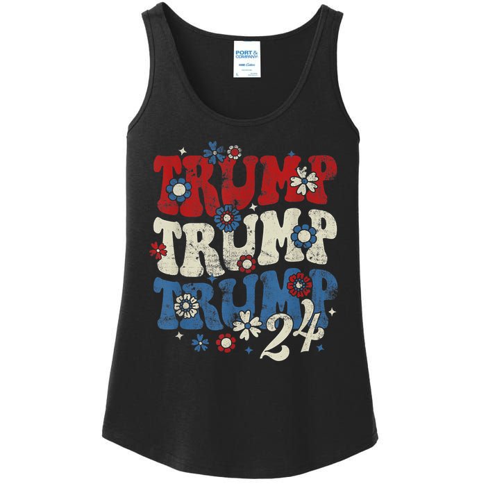 Trump Trump Trump 2024 Retro Groovy Ladies Essential Tank