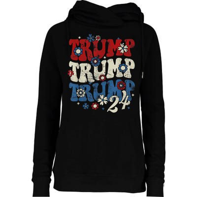 Trump Trump Trump 2024 Retro Groovy Womens Funnel Neck Pullover Hood