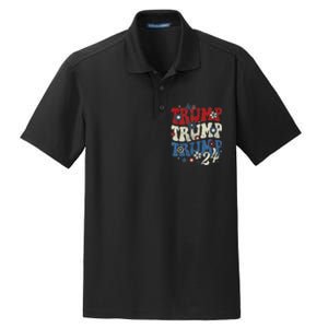 Trump Trump Trump 2024 Retro Groovy Dry Zone Grid Polo