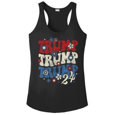 Trump Trump Trump 2024 Retro Groovy Ladies PosiCharge Competitor Racerback Tank