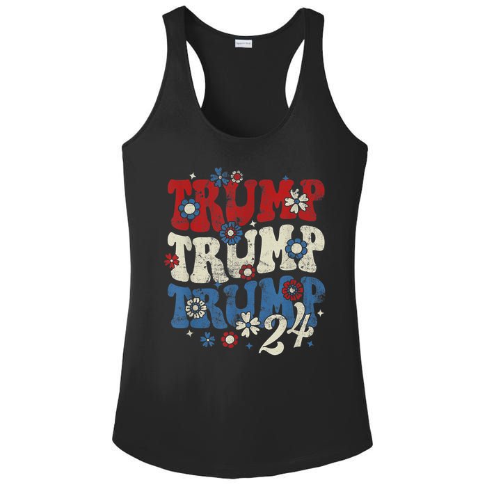 Trump Trump Trump 2024 Retro Groovy Ladies PosiCharge Competitor Racerback Tank