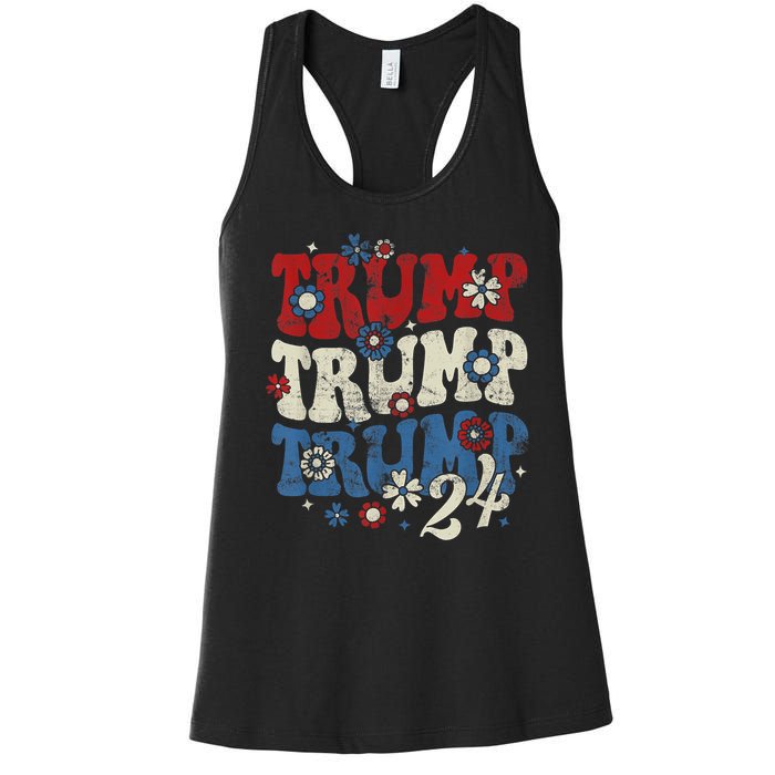 Trump Trump Trump 2024 Retro Groovy Women's Racerback Tank