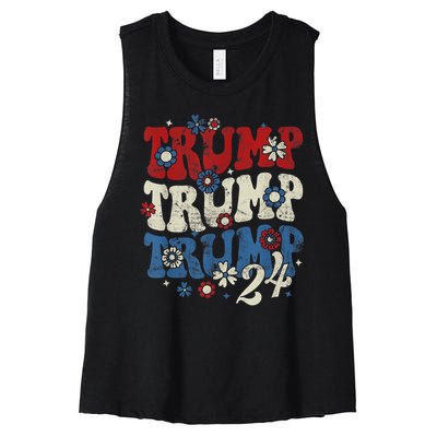 Trump Trump Trump 2024 Retro Groovy Women's Racerback Cropped Tank