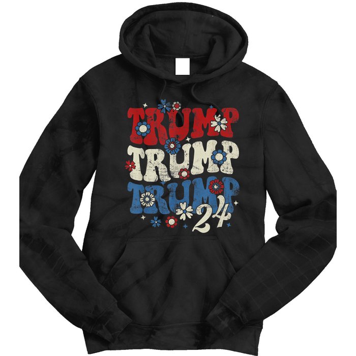 Trump Trump Trump 2024 Retro Groovy Tie Dye Hoodie