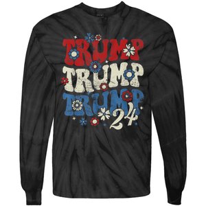 Trump Trump Trump 2024 Retro Groovy Tie-Dye Long Sleeve Shirt