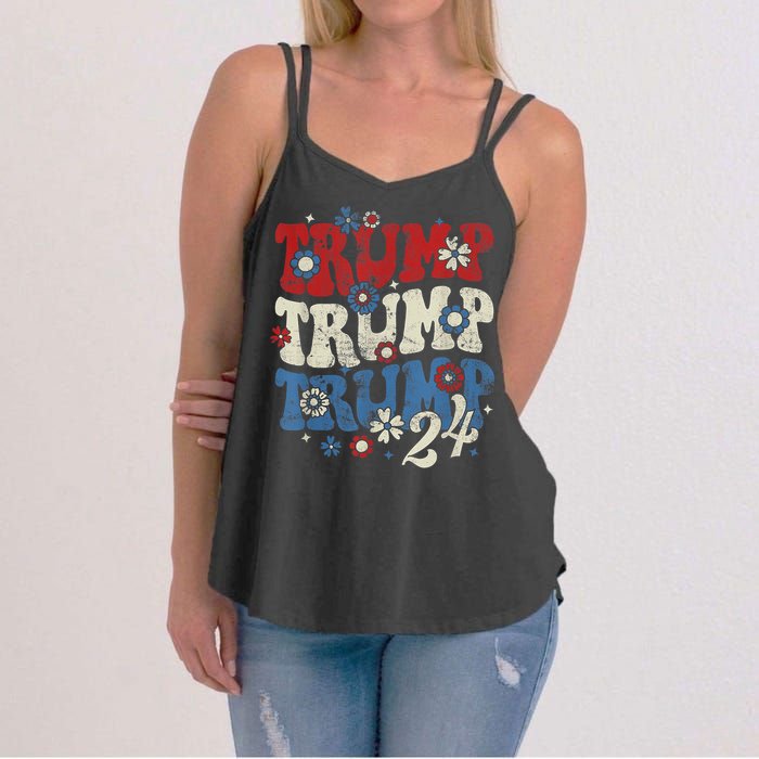 Trump Trump Trump 2024 Retro Groovy Women's Strappy Tank