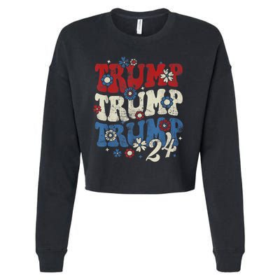 Trump Trump Trump 2024 Retro Groovy Cropped Pullover Crew