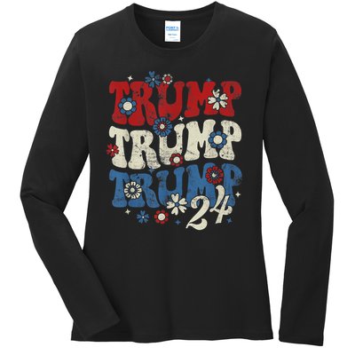 Trump Trump Trump 2024 Retro Groovy Ladies Long Sleeve Shirt