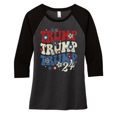 Trump Trump Trump 2024 Retro Groovy Women's Tri-Blend 3/4-Sleeve Raglan Shirt