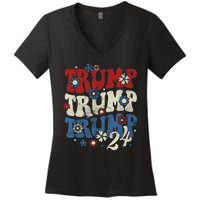 Trump Trump Trump 2024 Retro Groovy Women's V-Neck T-Shirt