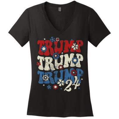 Trump Trump Trump 2024 Retro Groovy Women's V-Neck T-Shirt