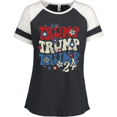 Trump Trump Trump 2024 Retro Groovy Enza Ladies Jersey Colorblock Tee