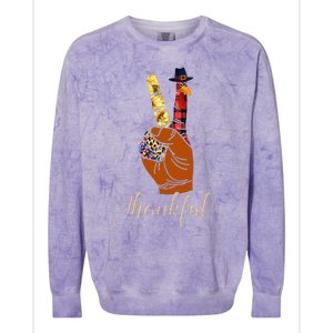 Thankful Thanksgiving Turkey Peace Hand Sign Colorblast Crewneck Sweatshirt