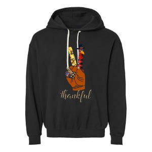 Thankful Thanksgiving Turkey Peace Hand Sign Garment-Dyed Fleece Hoodie