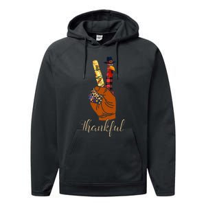 Thankful Thanksgiving Turkey Peace Hand Sign Performance Fleece Hoodie