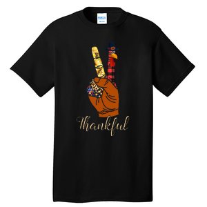 Thankful Thanksgiving Turkey Peace Hand Sign Tall T-Shirt